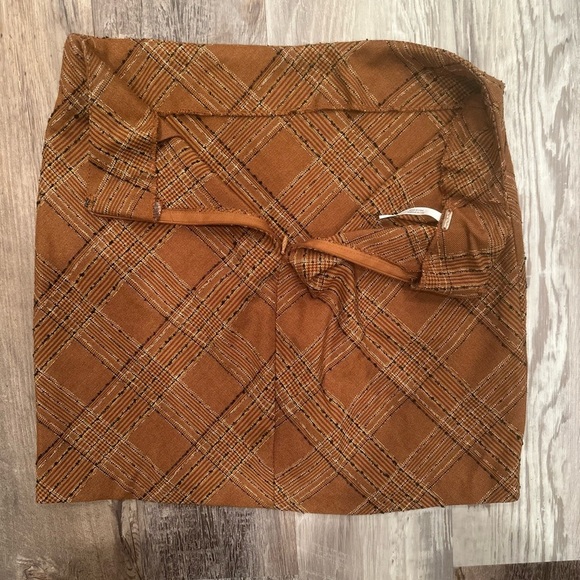 Free People Brown Plaid Tweed Fringe Mini Skirt Fall Preppy Academia Sz 4 - Picture 6 of 9